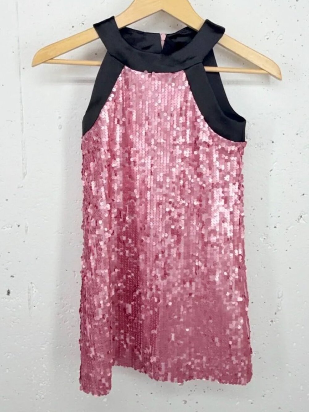 Milly Minis Girls size 10 Pink Sequin Black Bow Lined Dress